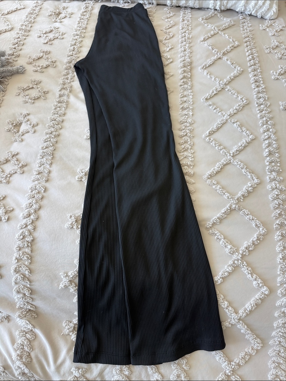 Divided Black Ribbed Wide-Leg Pants